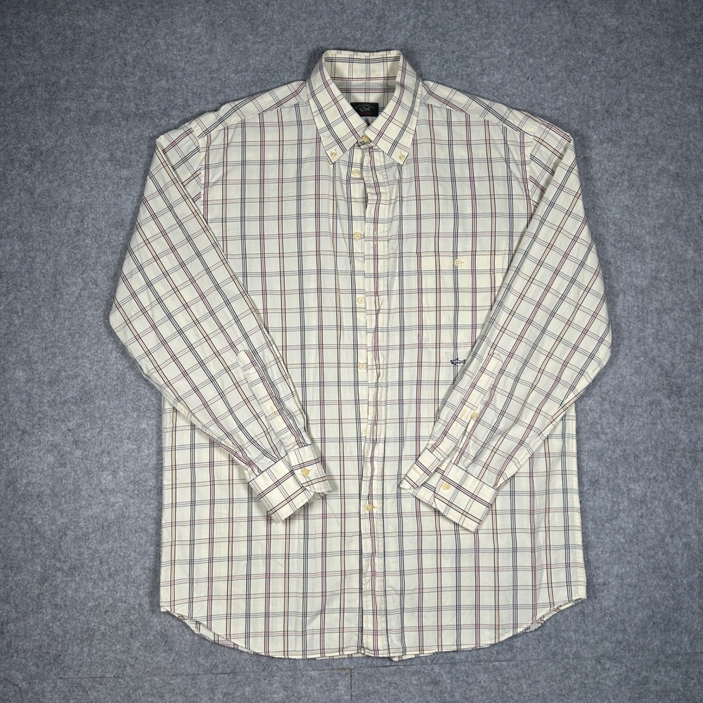 Paul & Shark Yachting Shirt Mens 42 16.5 large Cream Plaid Button Down Luxury